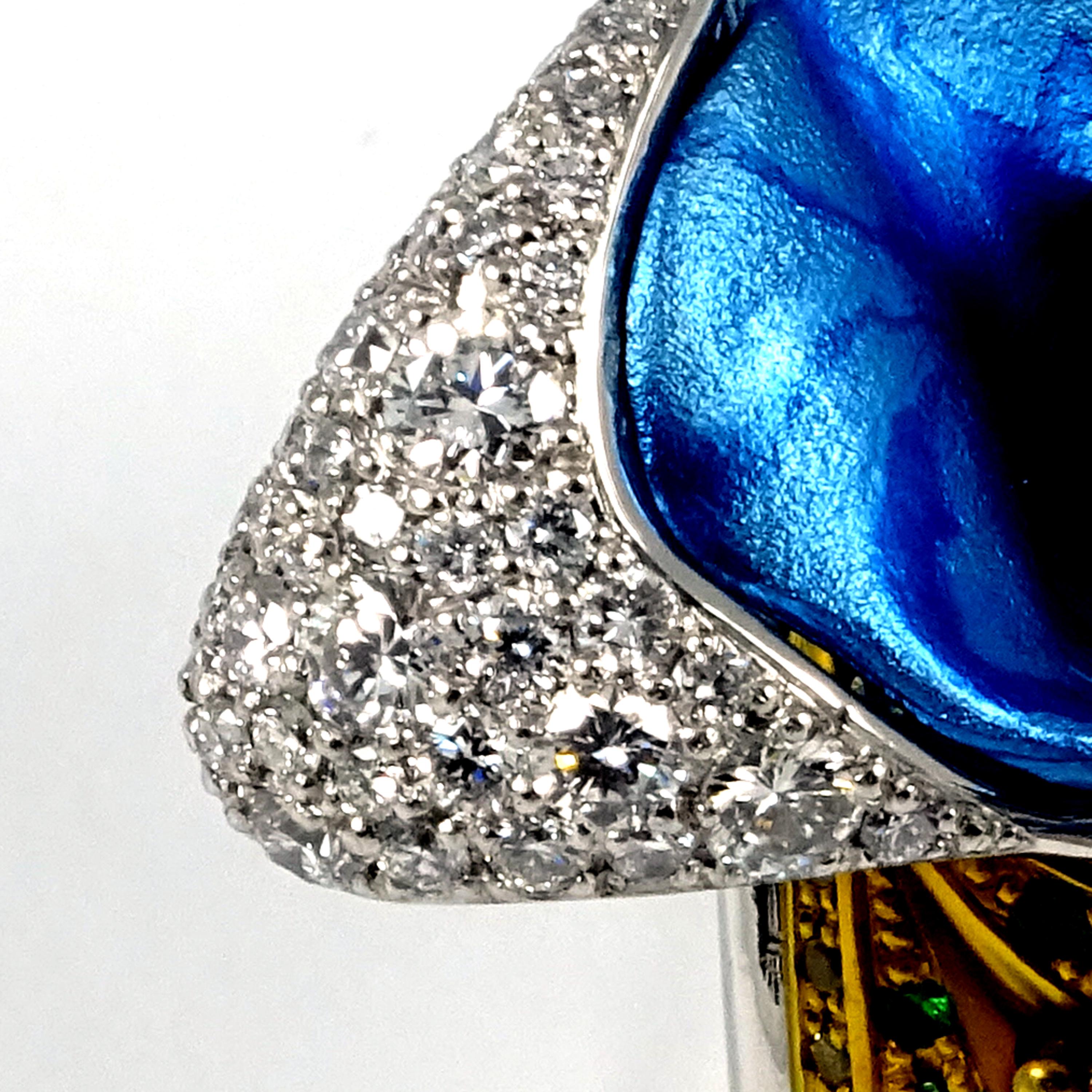 Blue Diamond Diamonds Tsavorites Sapphires Platinum Timascus Titanium Ring  For Sale 1