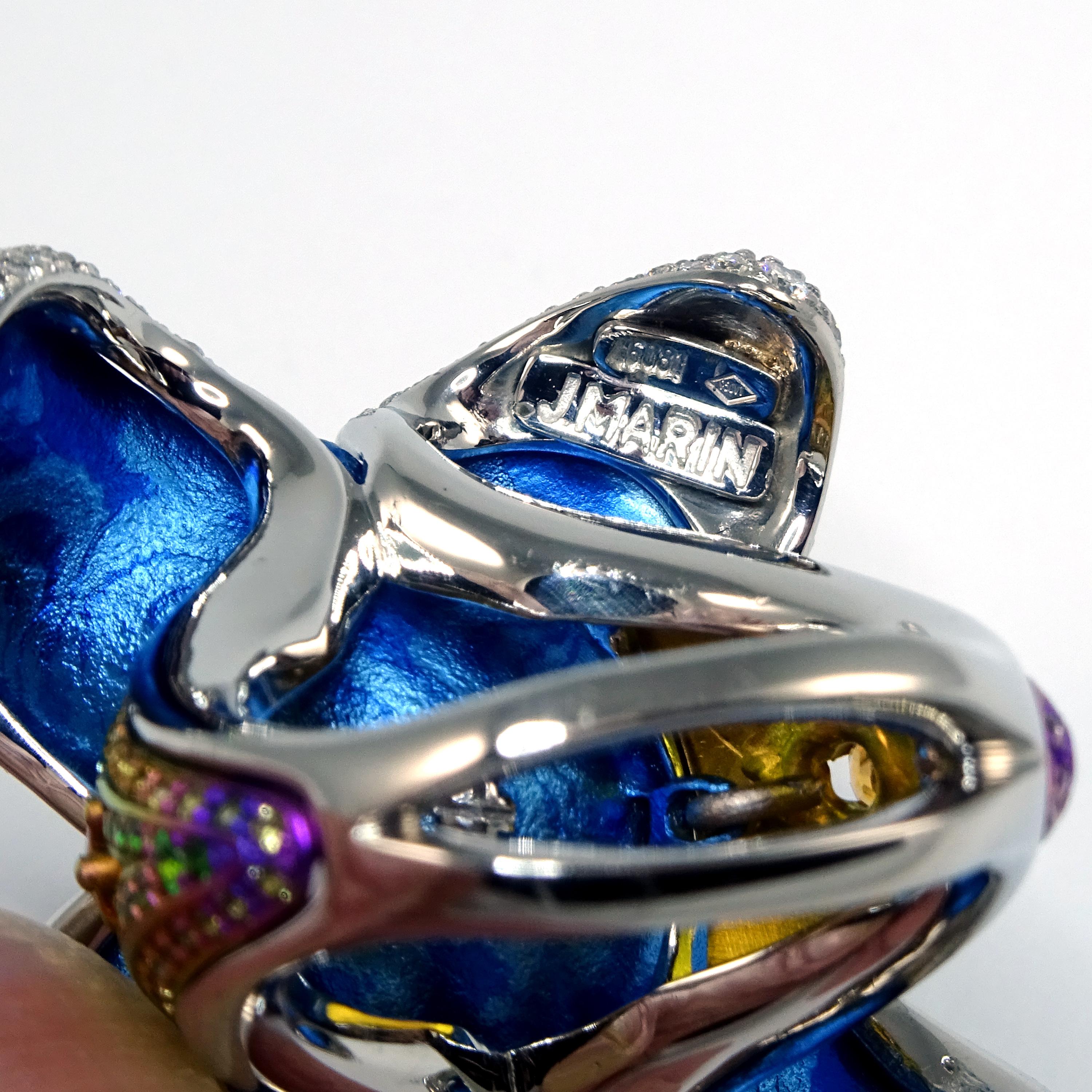 Blue Diamond Diamonds Tsavorites Sapphires Platinum Timascus Titanium Ring  For Sale 3
