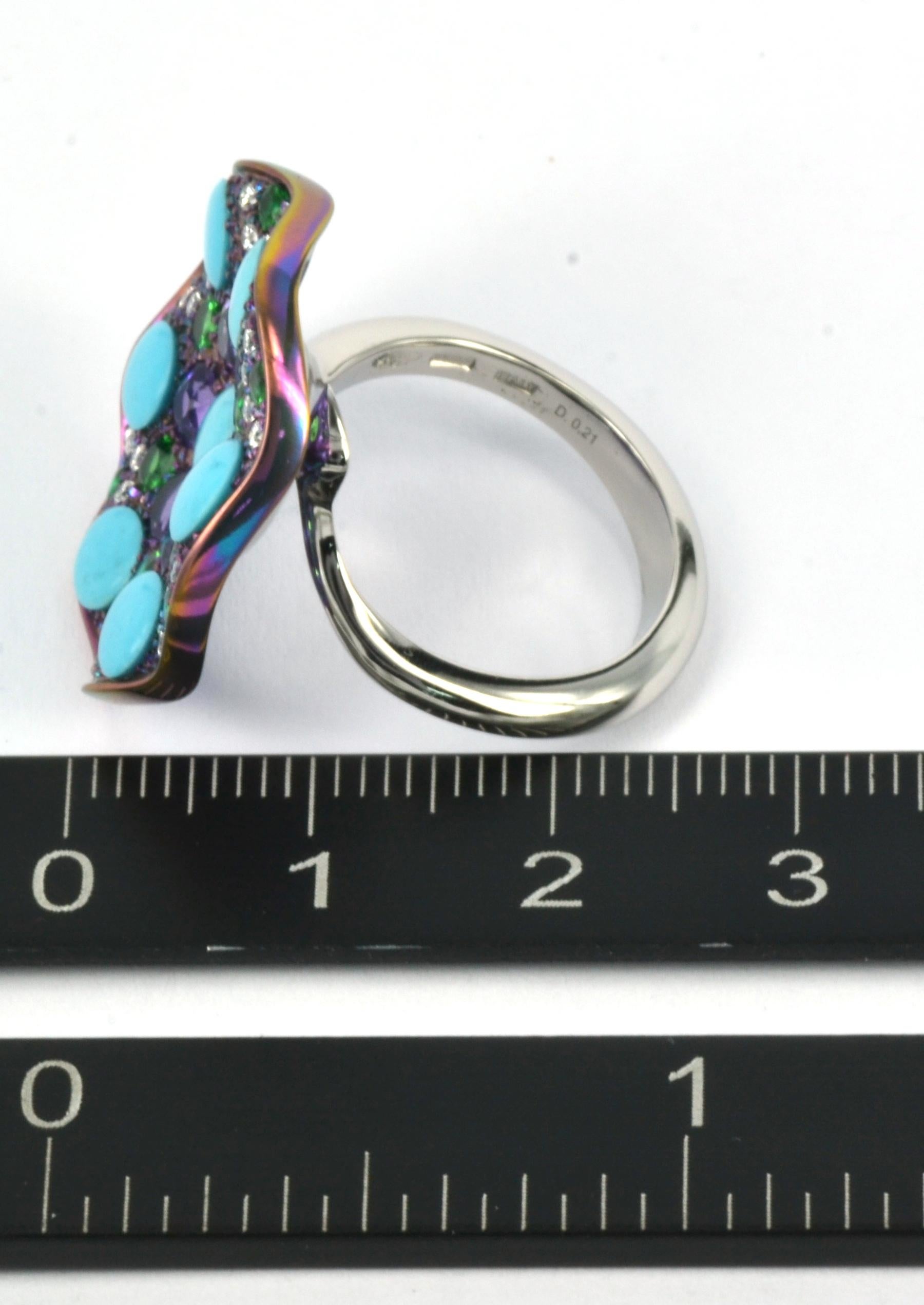 Platinum Titanium Natural Diamonds Amethyst Turquoise Tsavorite  Ring For Sale 2