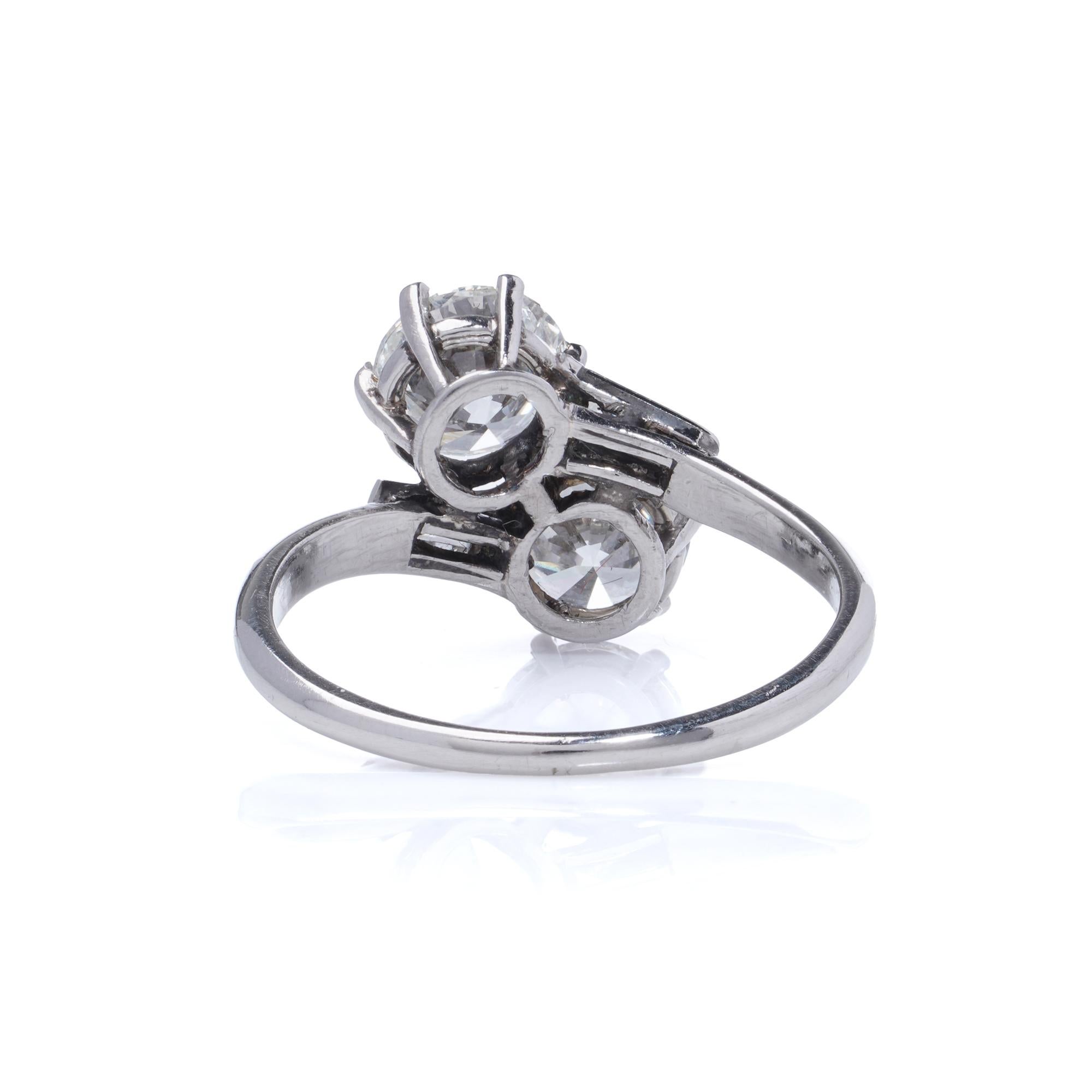 Platine Toi et Moi 2.00 ct. Bague à diamant rond de taille Brilliante en vente 1