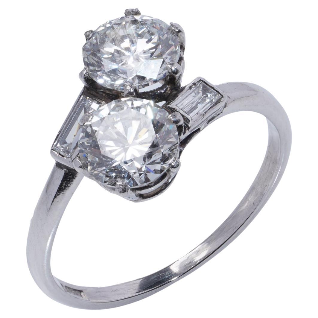 Platin Toi et Moi 2,00 Karat. Runder Diamantring mit Brillantschliff