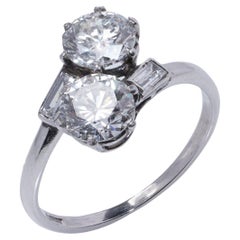 Platin Toi et Moi 2,00 Karat. Runder Diamantring mit Brillantschliff