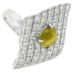 Platinum Top Pave With Cat's Eye Center Ring