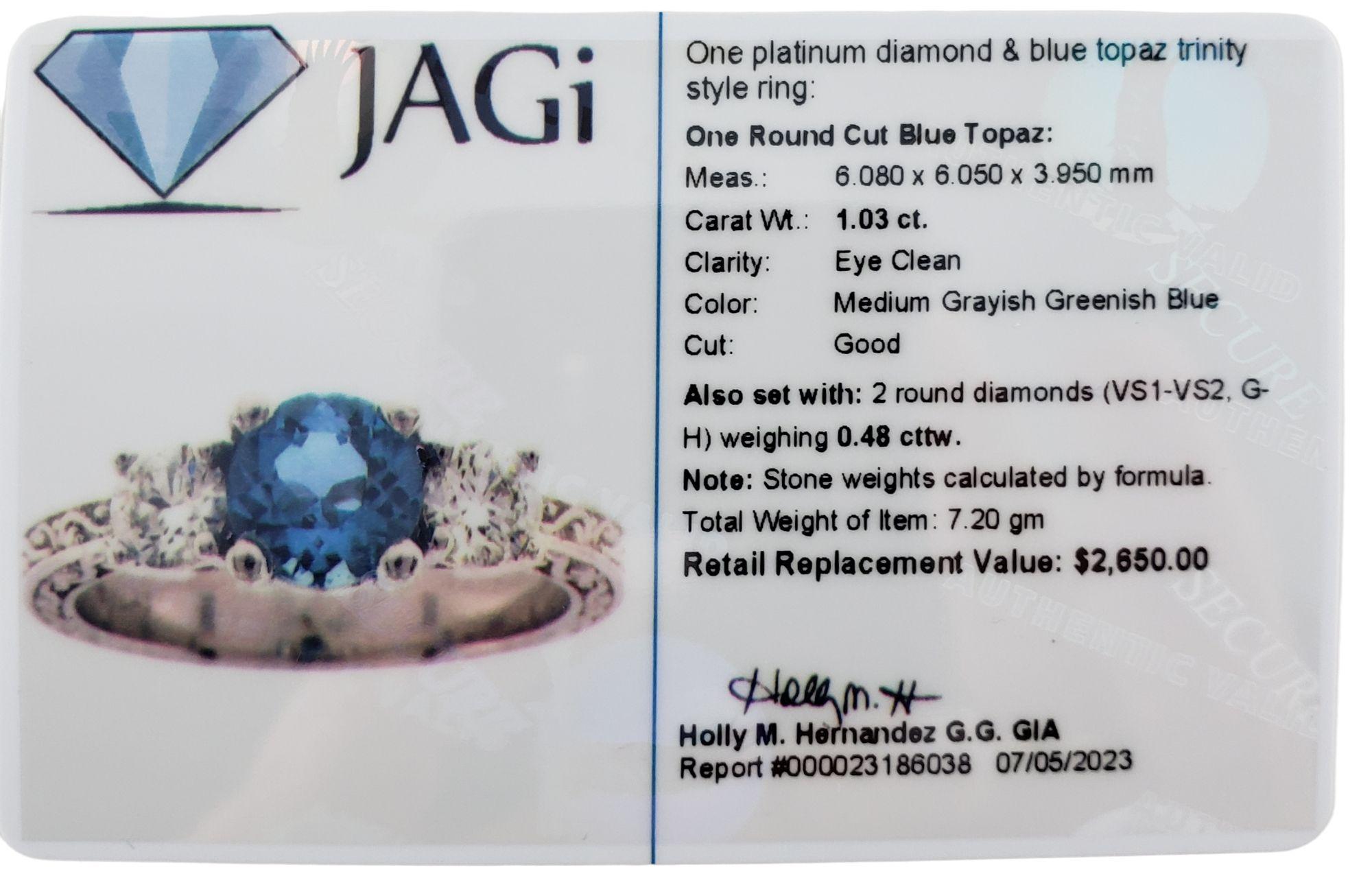 Platinum Topaz and Diamond Ring 5.5 #14883 For Sale 4