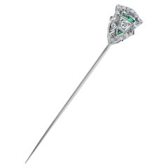 Art Deco Platinum-Topped Diamond and Emerald Pin, France, Circa 1920s