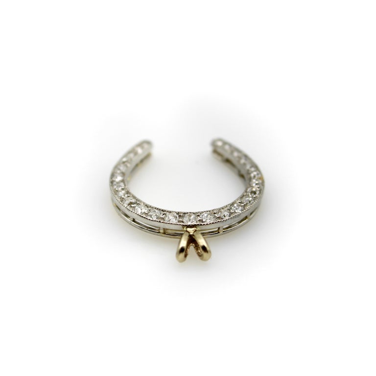 Platinum-Topped Gold-Backed Edwardian Diamond Horseshoe Pendant In Good Condition For Sale In Venice, CA