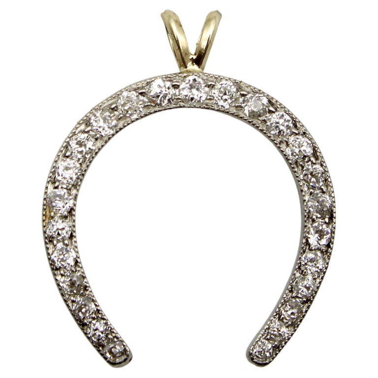 Platinum-Topped Gold-Backed Edwardian Diamond Horseshoe Pendant For Sale