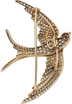 Platinum Topped Gold Victorian Swallow Brooch w/ Rose-cut Diamonds Weight: 17.1g