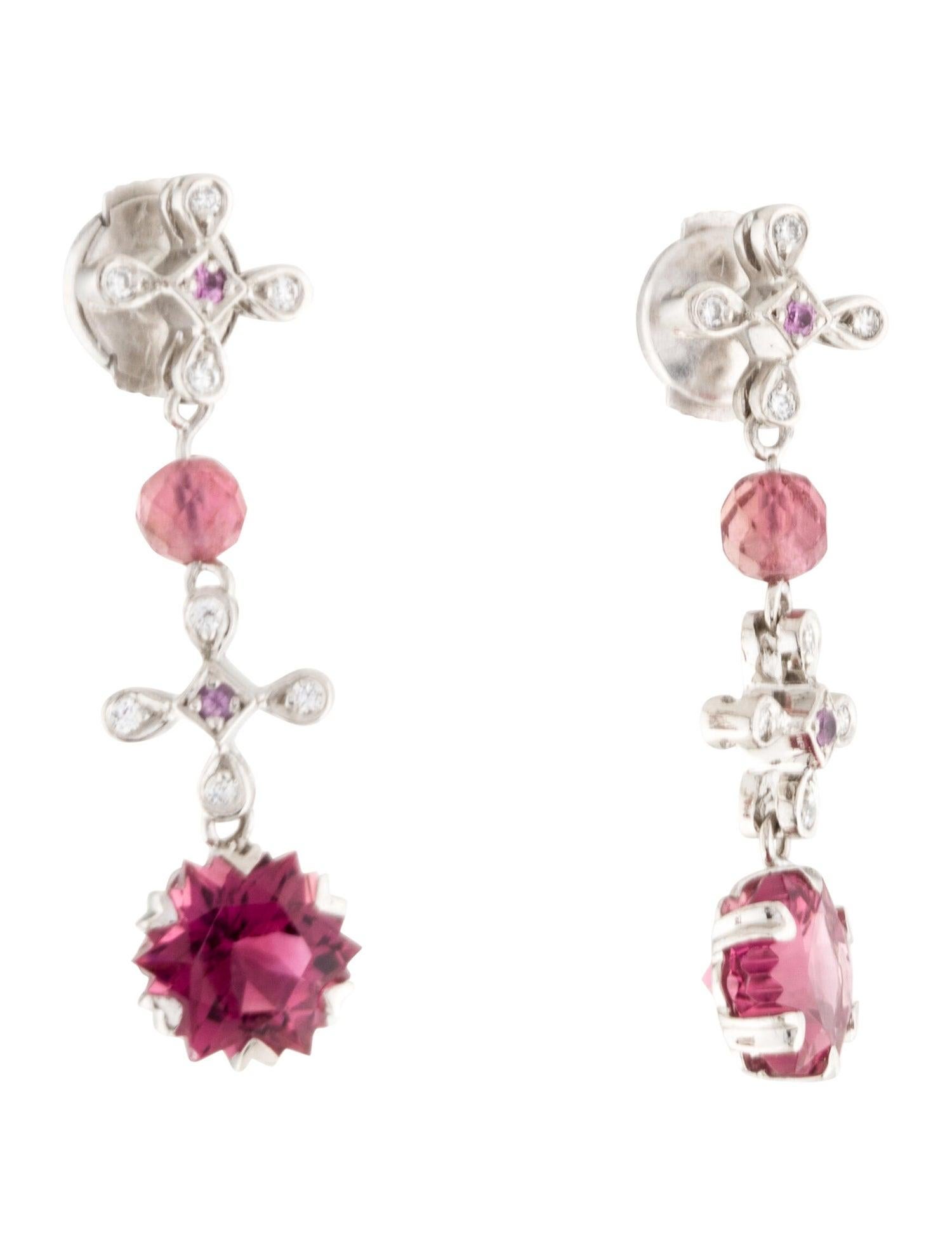 Art Deco Platinum Tourmaline and Diamond Drop Earrings