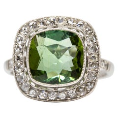Platinum Tourmaline and Rose Cut Diamonds Ring