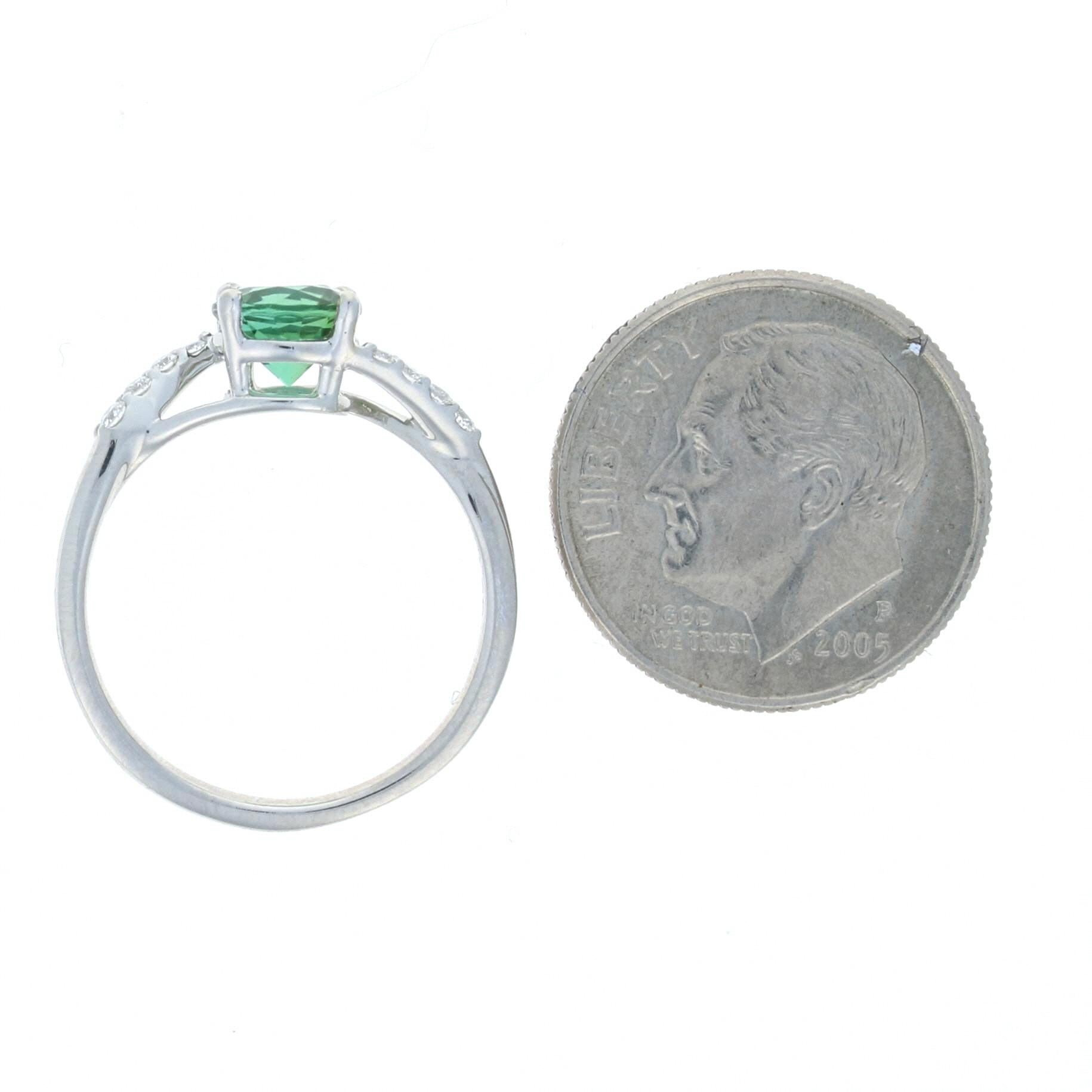 Platinum Tourmaline and Diamond Bypass Engagement Ring, Round Cut .92 Carat 2