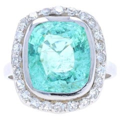 Platinum Tourmaline 
Diamond Halo Ring - Cushion 5.37ctw Paraiba Type