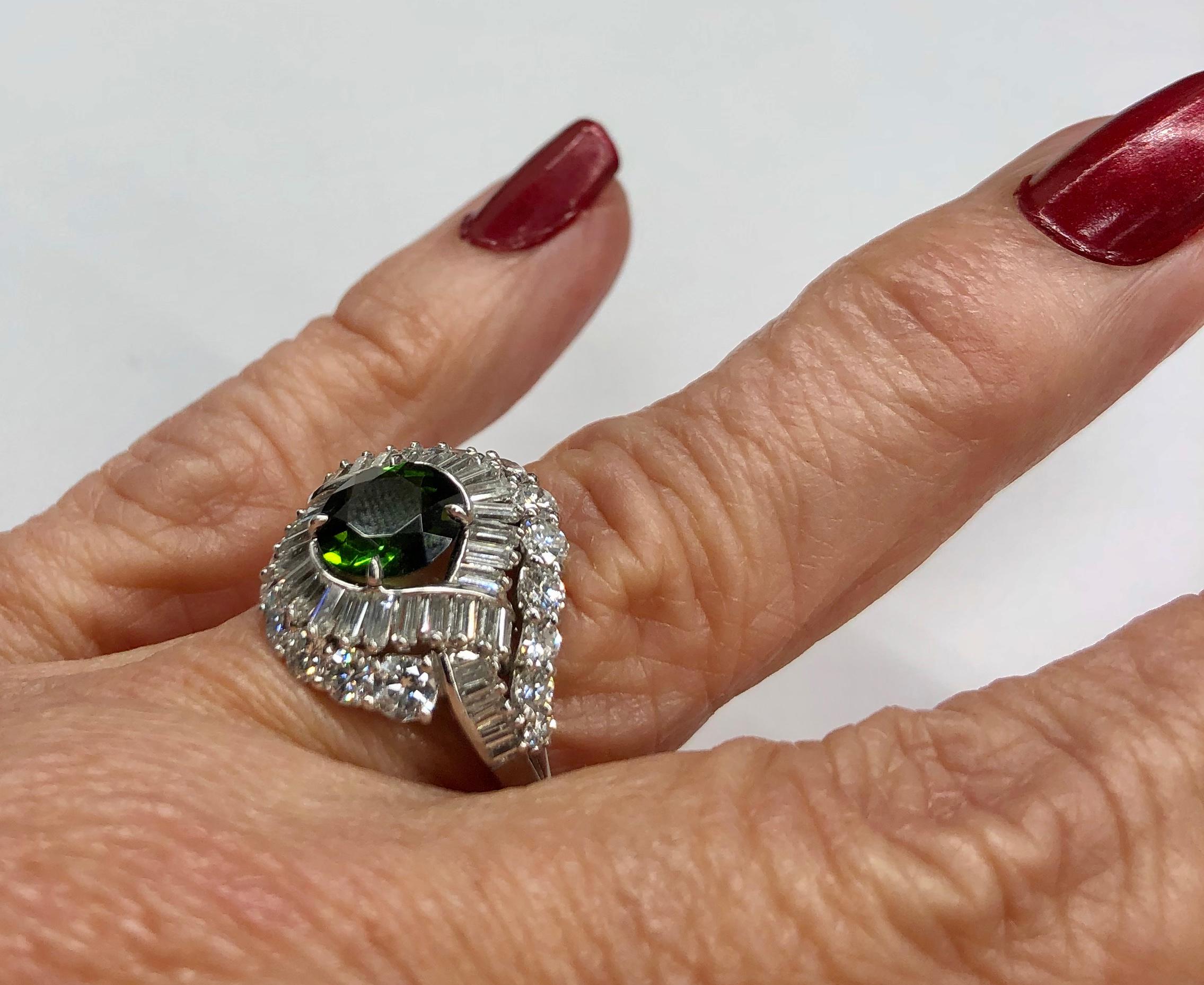 Platinum Tourmaline Diamond Ring For Sale 1