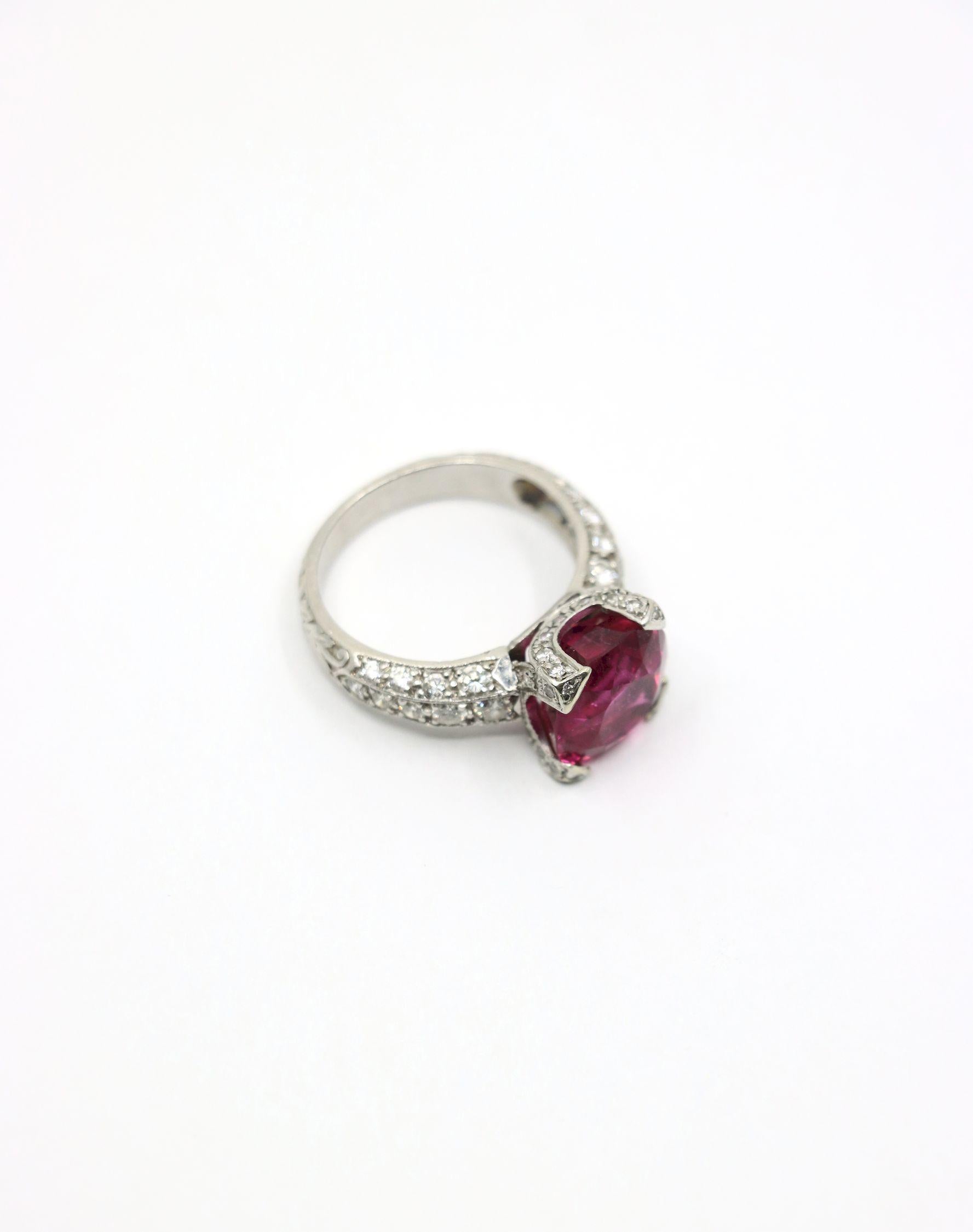 Platinum Tourmaline Diamonds Ring For Sale 6
