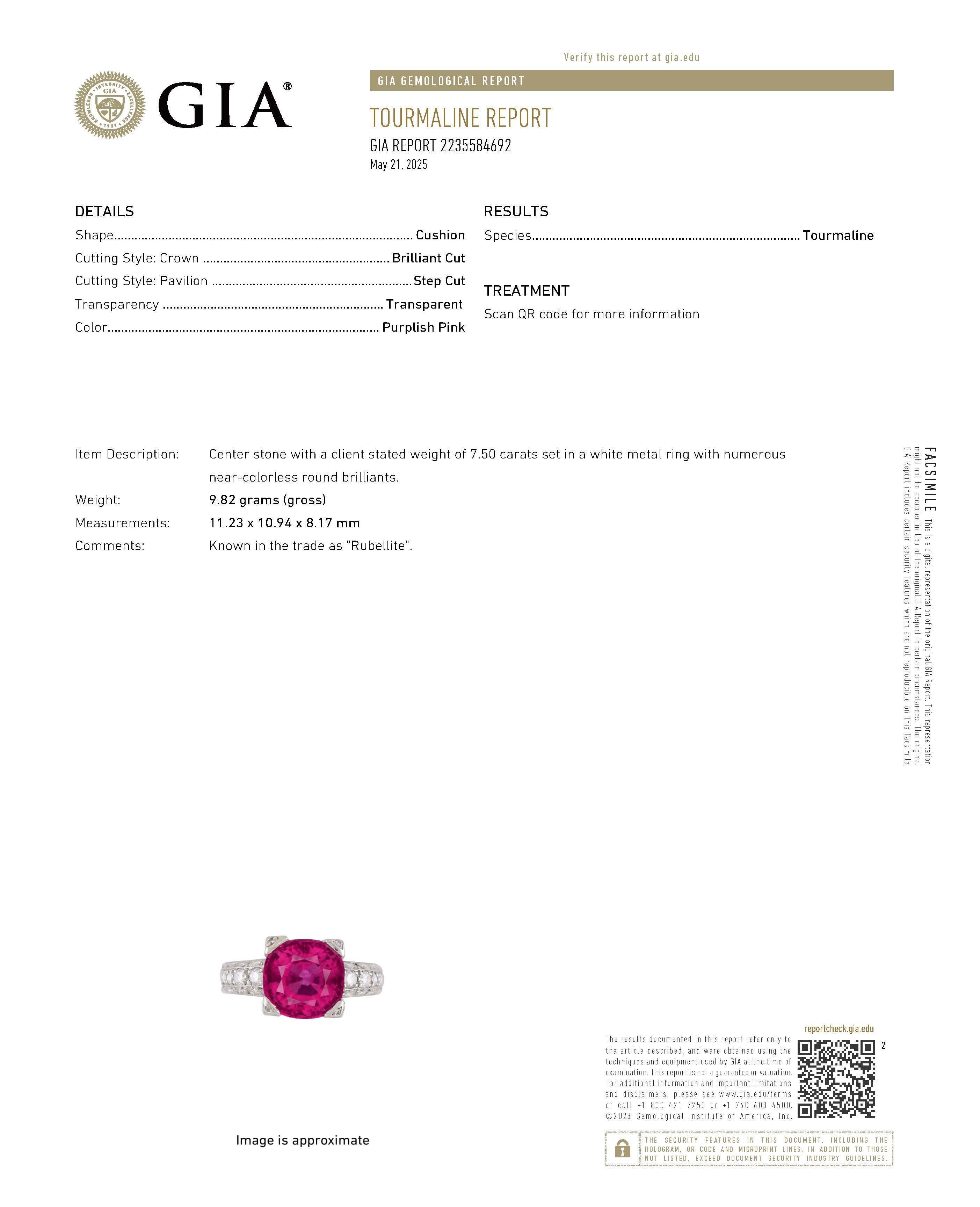 Platinum Tourmaline Diamonds Ring For Sale 12