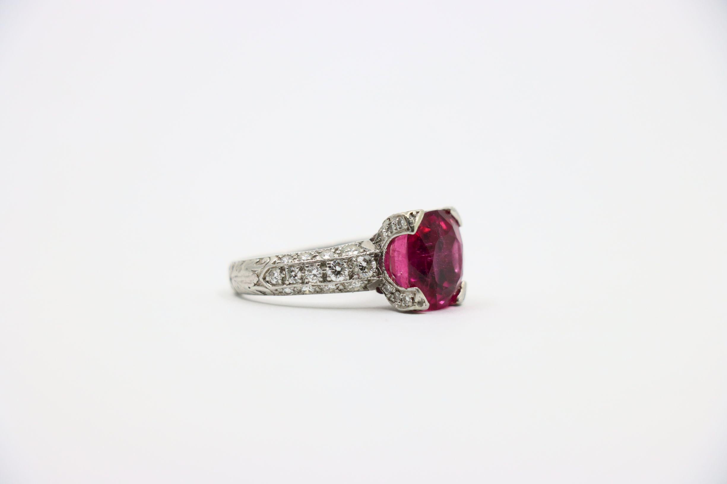 Platinum Tourmaline Diamonds Ring For Sale 3