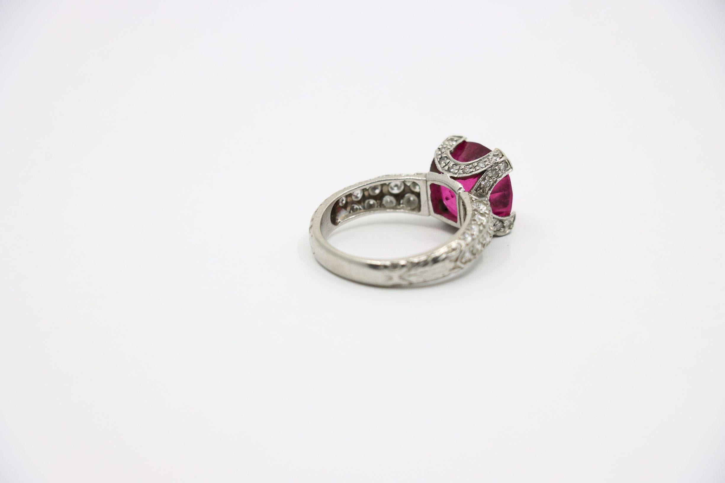 Platinum Tourmaline Diamonds Ring For Sale 4