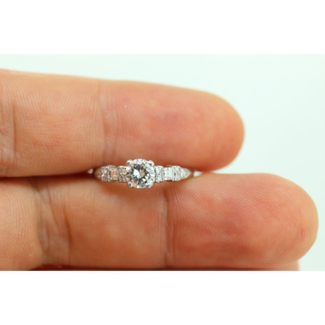 Women's Platinum TRAUB Orange Blossom Ring. Diamond Solitaire Claw Set. Antique Platinum For Sale