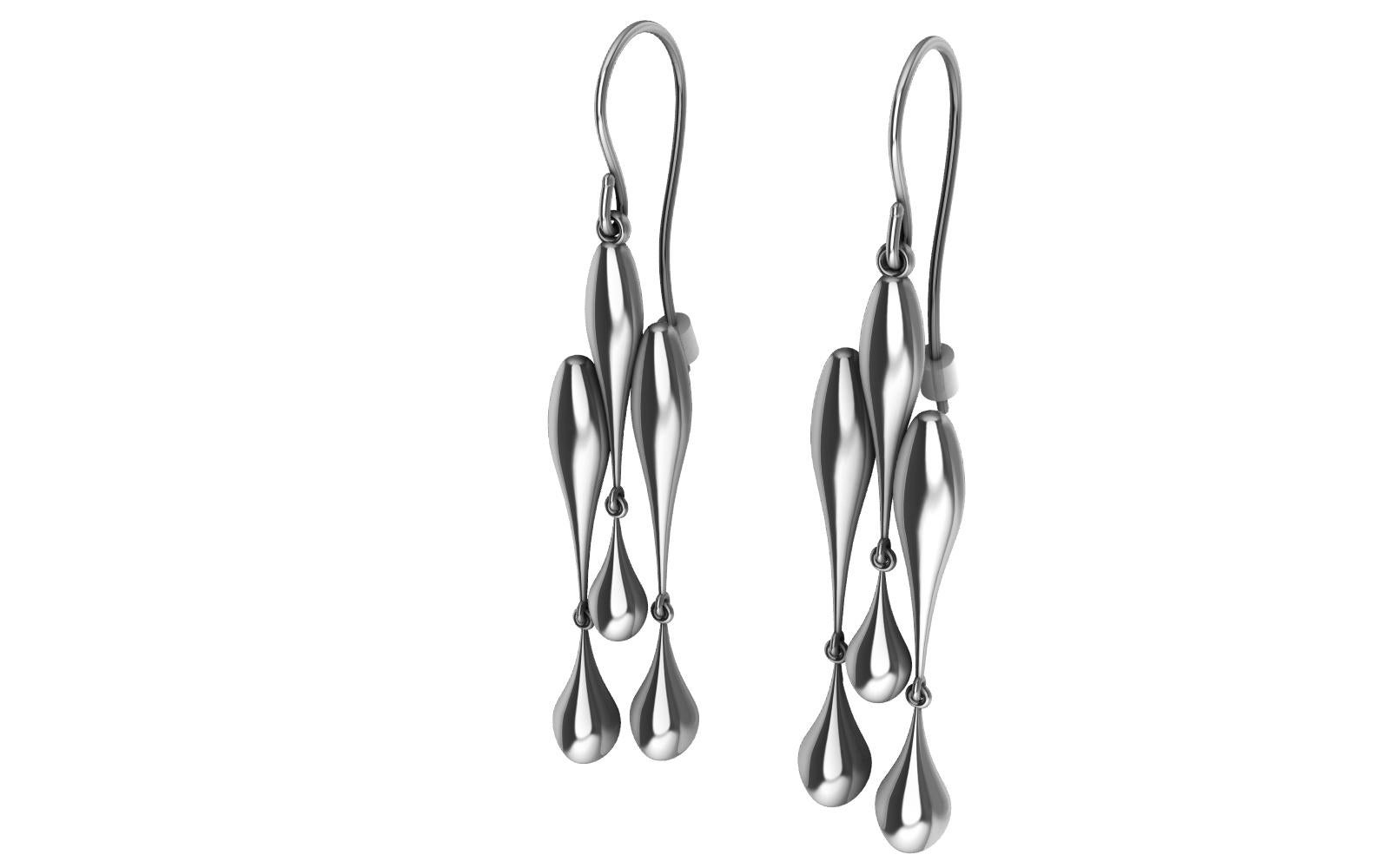 Platinum Tri-Waterdrop Hollow Earrings In New Condition For Sale In New York, NY
