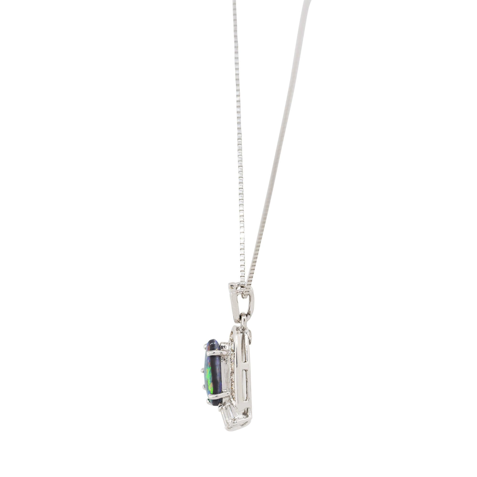 Platinum Triangle Opal Diamond Pendant Necklace In New Condition In Boca Raton, FL