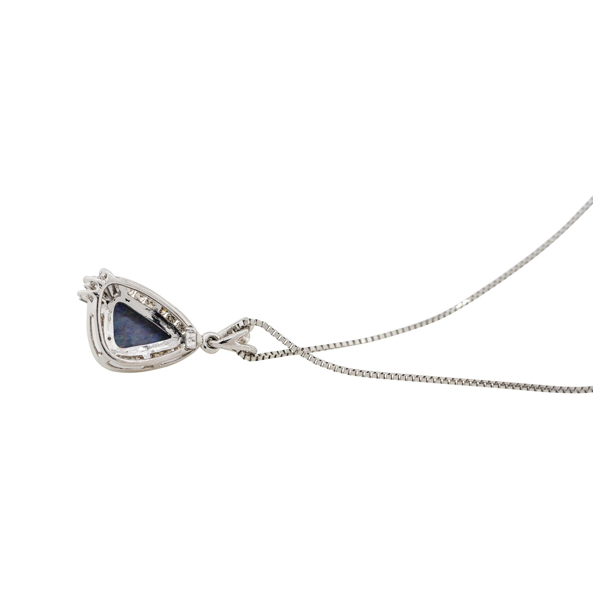 Platinum Triangle Opal Diamond Pendant Necklace 1