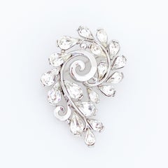 Platinum Trifarium Swirl Brooch With Teardrop Crystals By Crown Trifari, 1950s