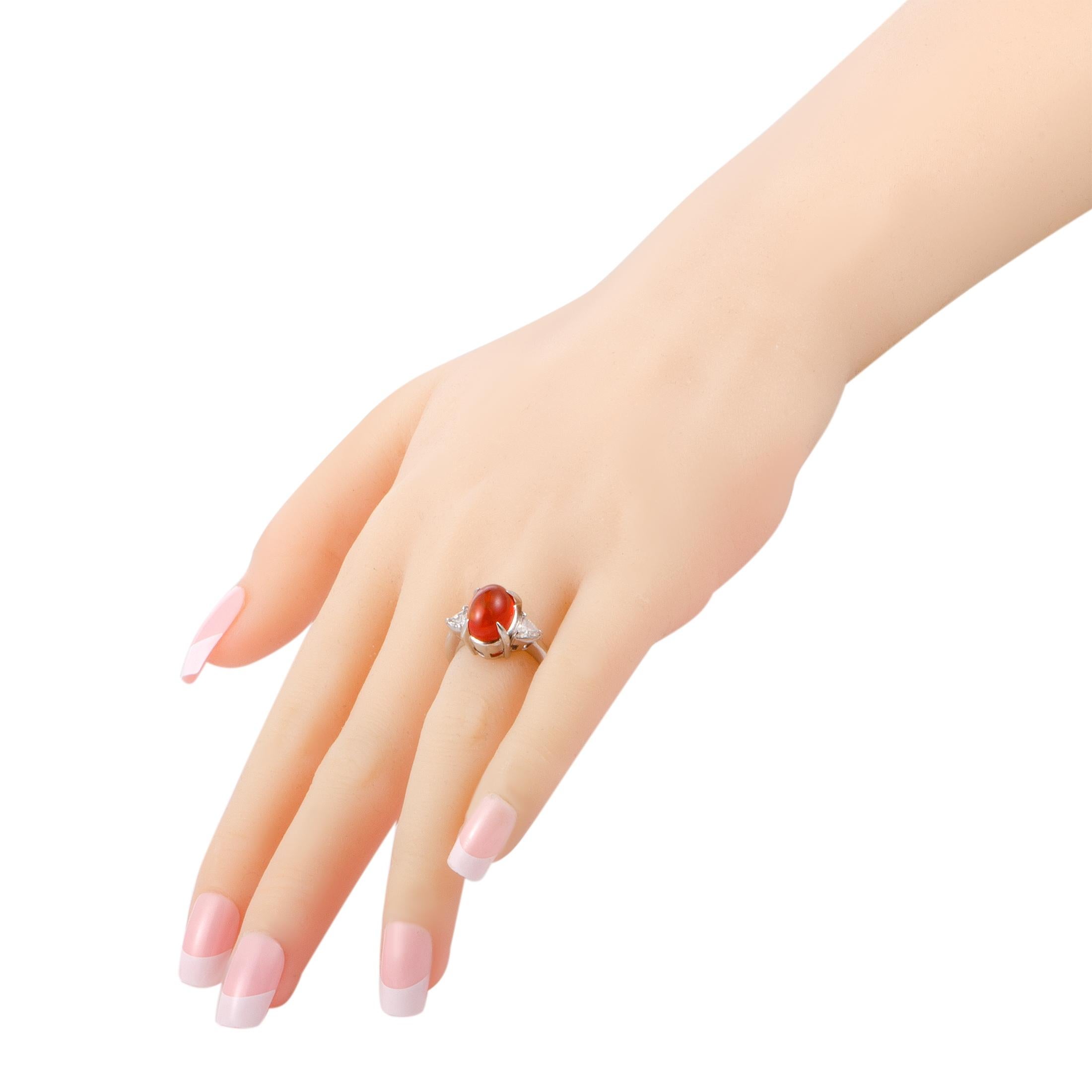 Women's Platinum Trillion Cut Diamond and Oval Fire Opal Ring