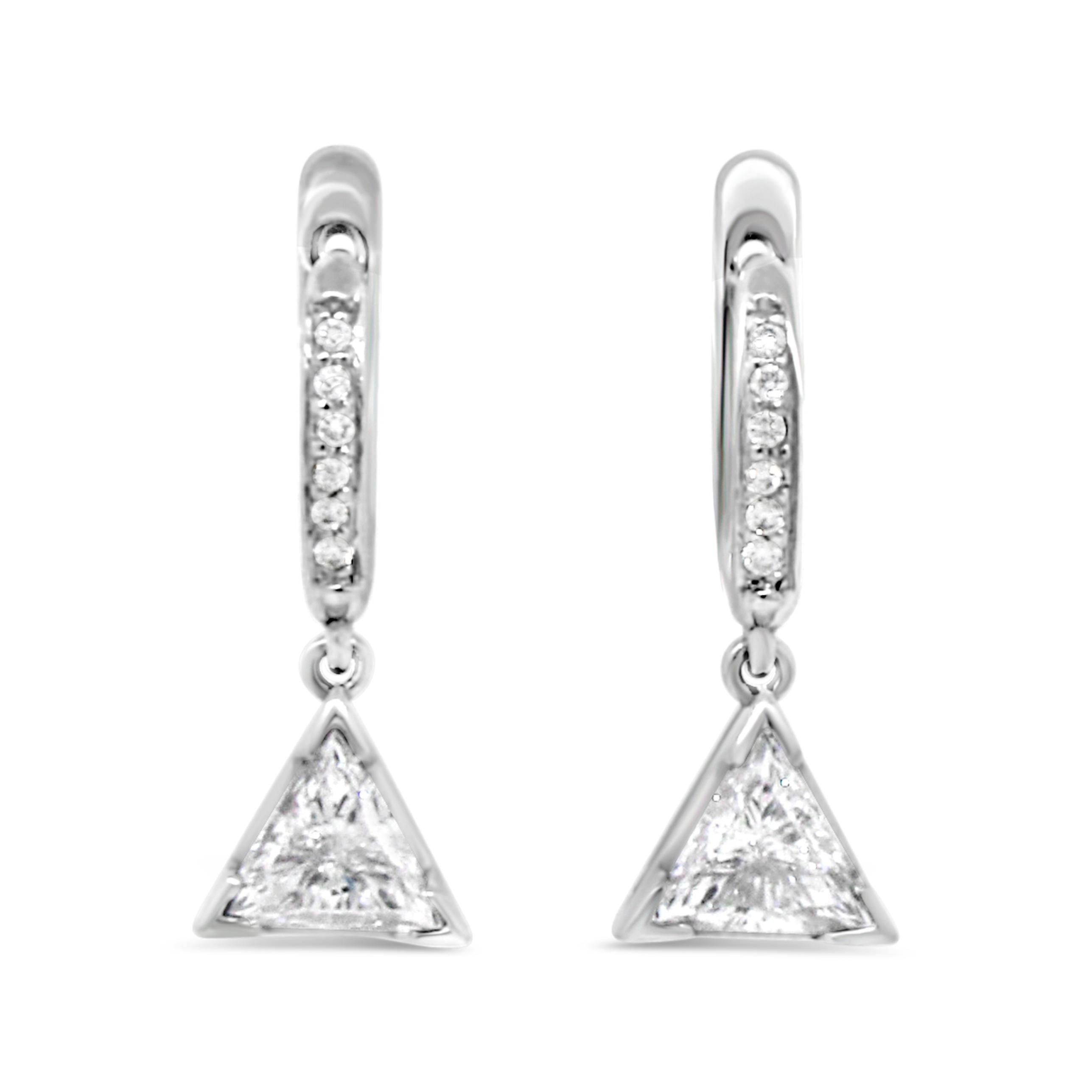Pendientes Colgantes de Platino y Diamantes Trillón Corte trillion en venta