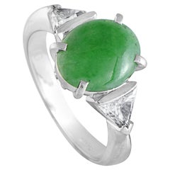 Platinum Trillion Diamonds and Oval Jade Ring