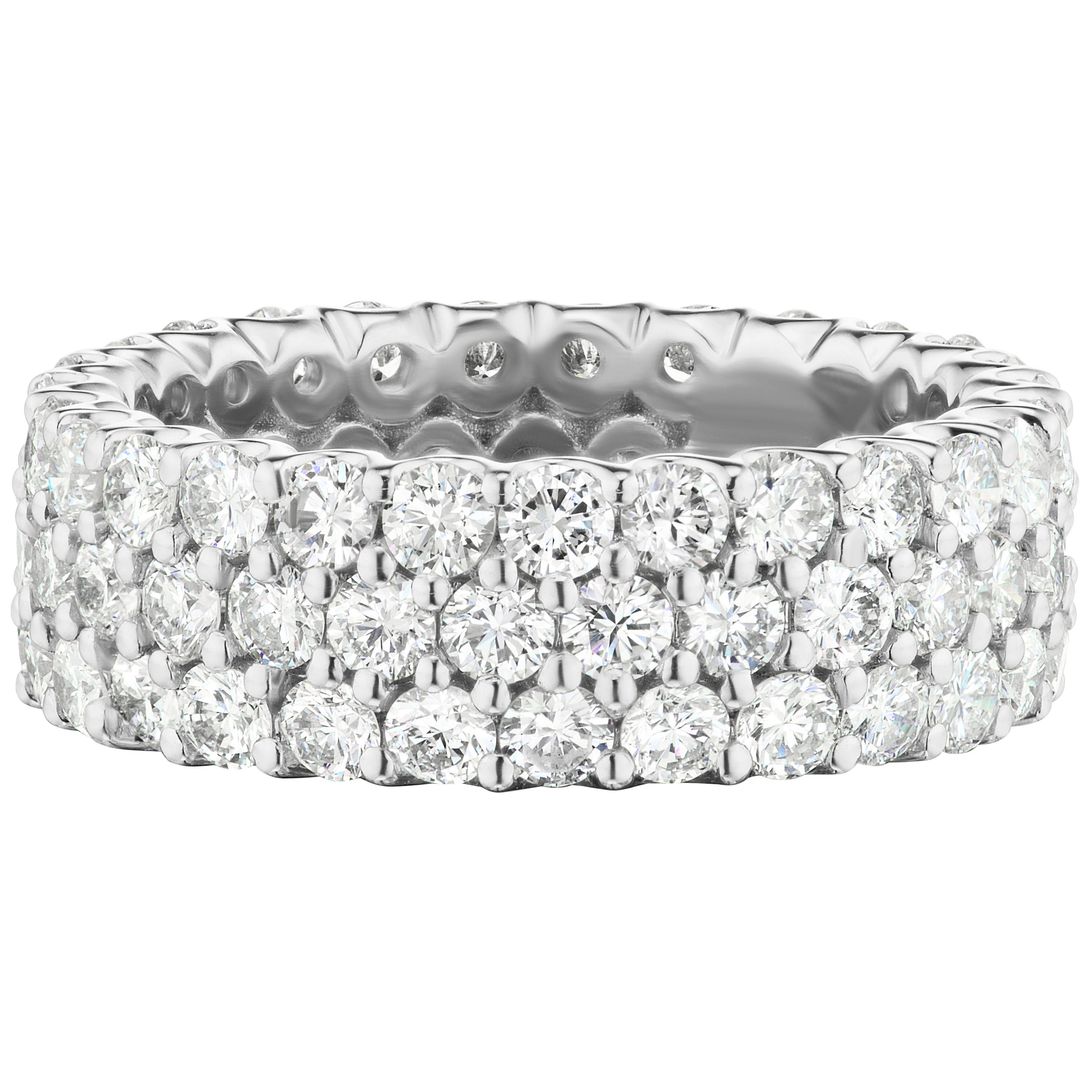 3.44 Carat Conflict Free Diamond Triple Row Wedding Band in Platinum  For Sale