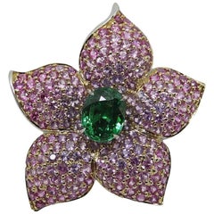 Platinum Tsavorite Garnet and Sapphire Floral Ring