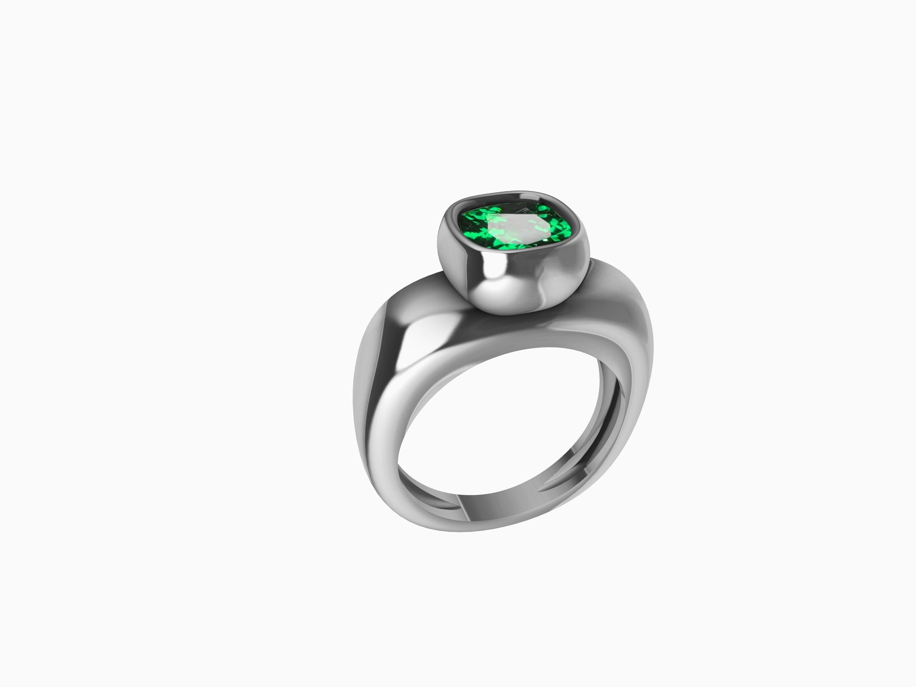 Cushion Cut Platinum Tsavorite Sculpture Ring For Sale