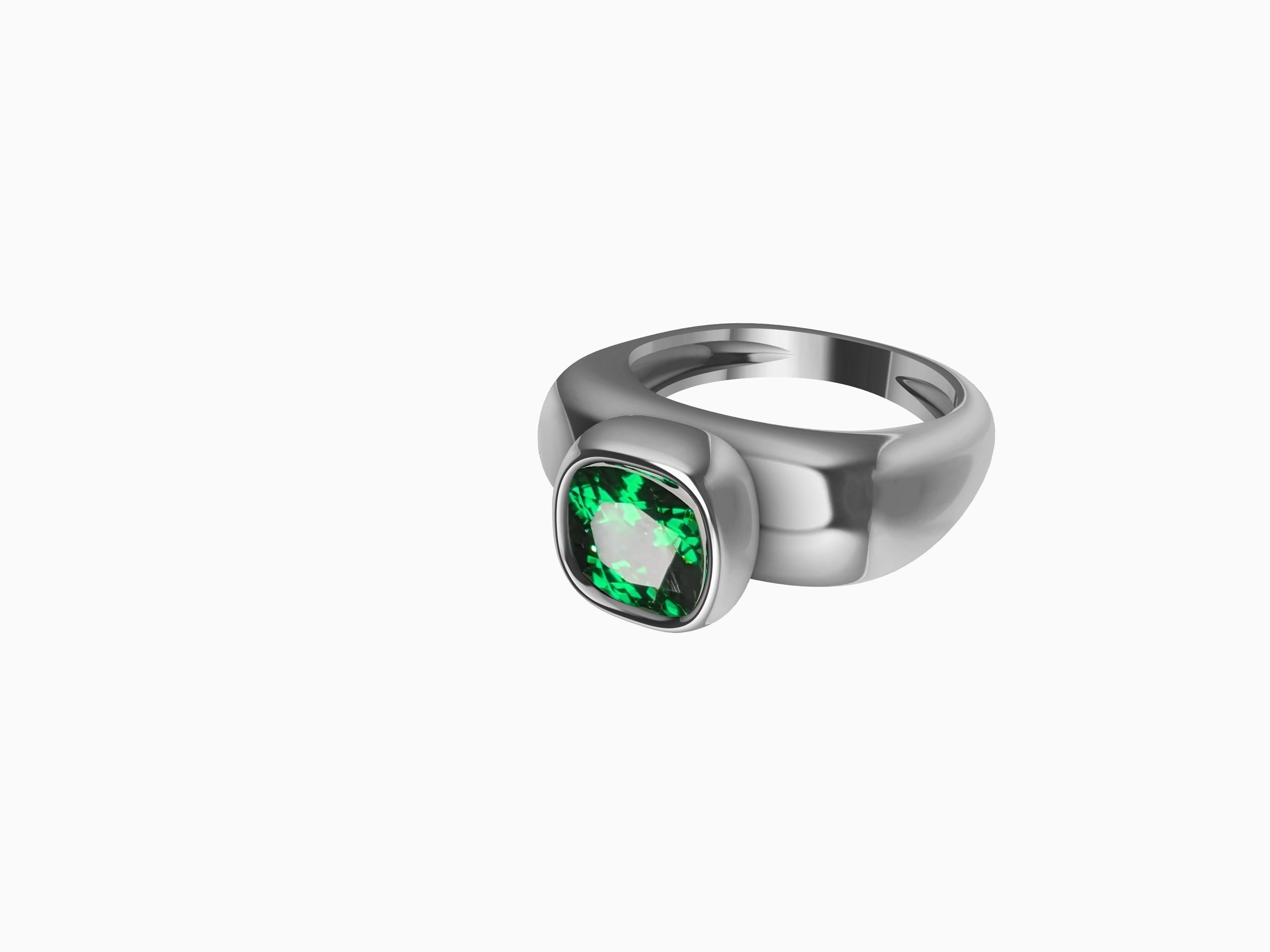 Women's or Men's Platinum Tsavorite Sculpture Ring For Sale