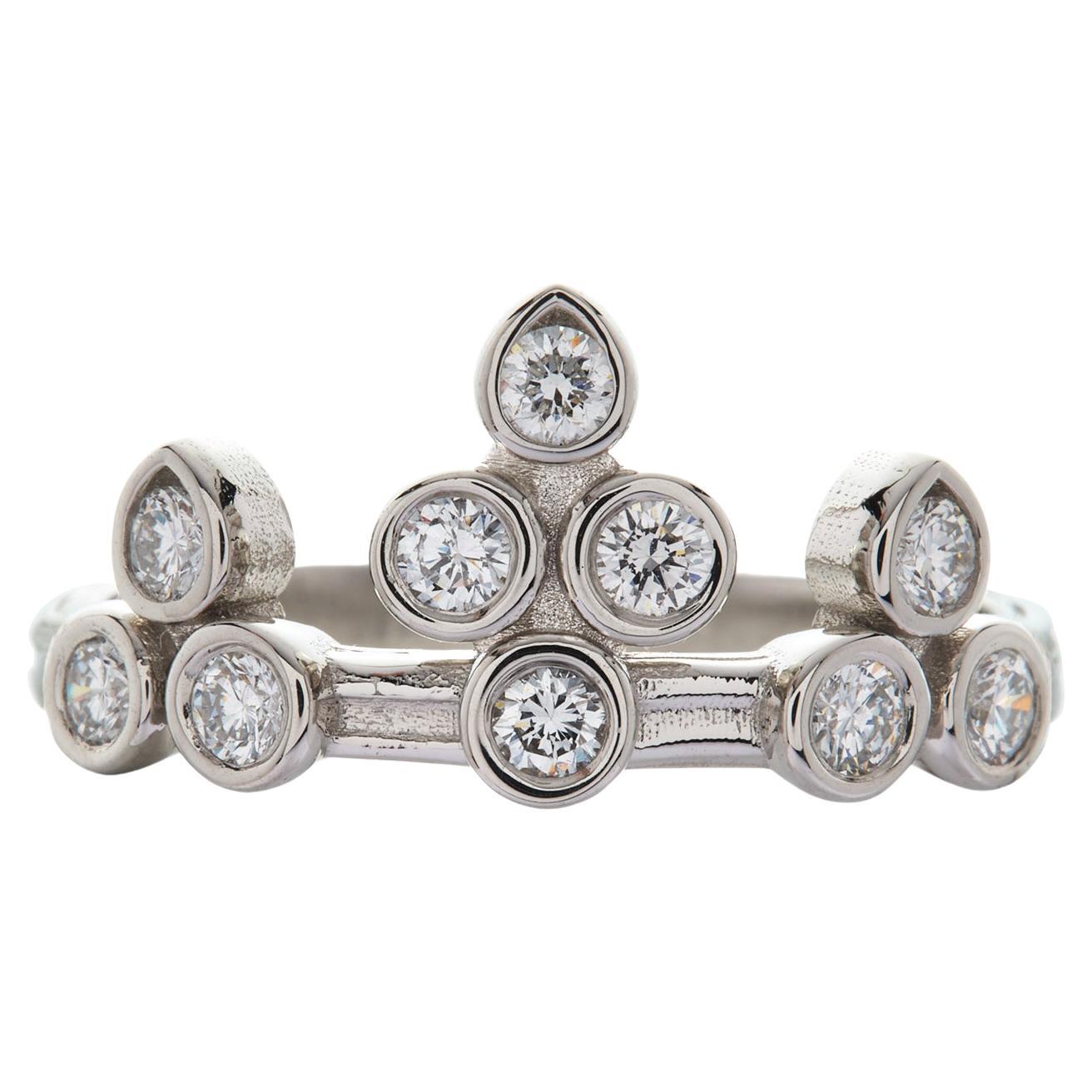 Platinum Turned Out Belgian Diamond Tiara Ring For Sale
