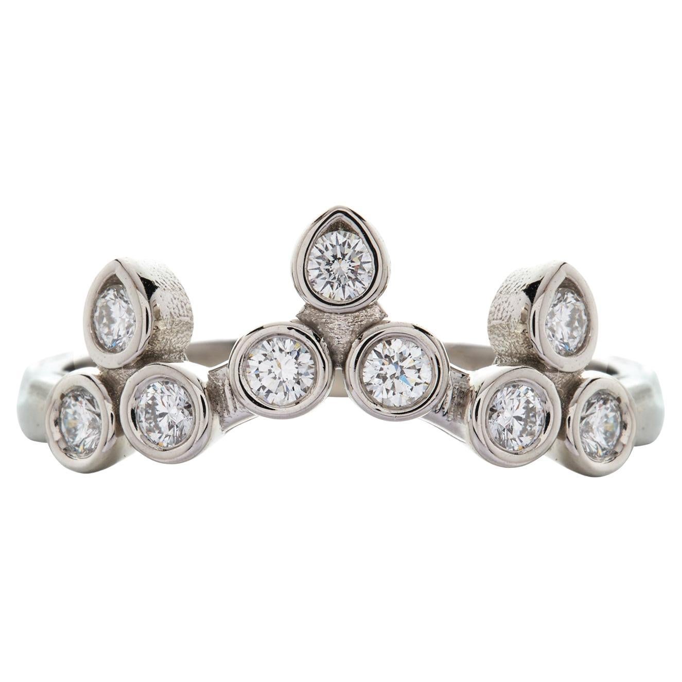 Platinum Turned Out Belgian Tiara Curved Diamond Ring For Sale