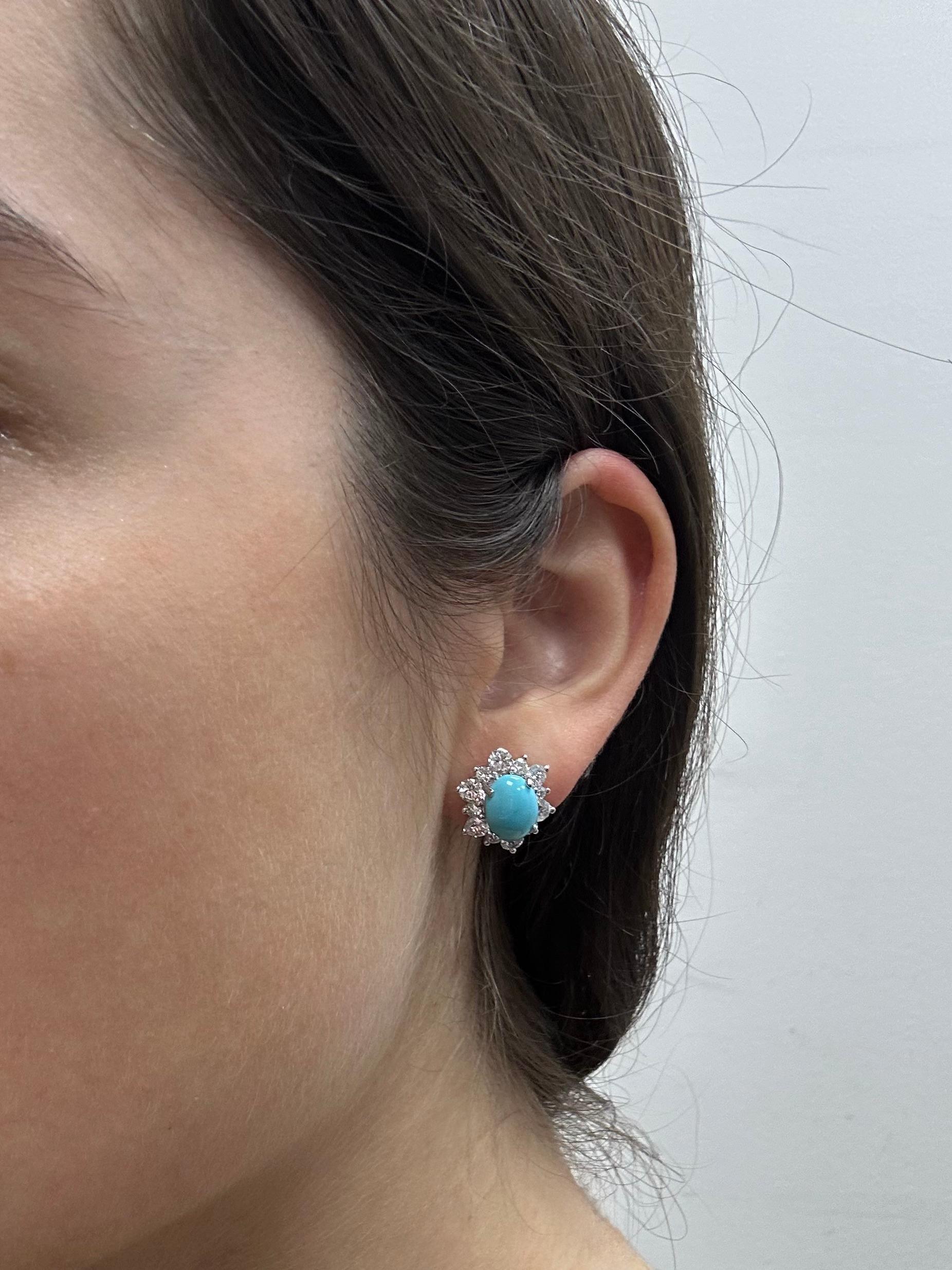 Orecchini a grappolo in platino con turchese e diamanti In condizioni buone in vendita a New York, NY