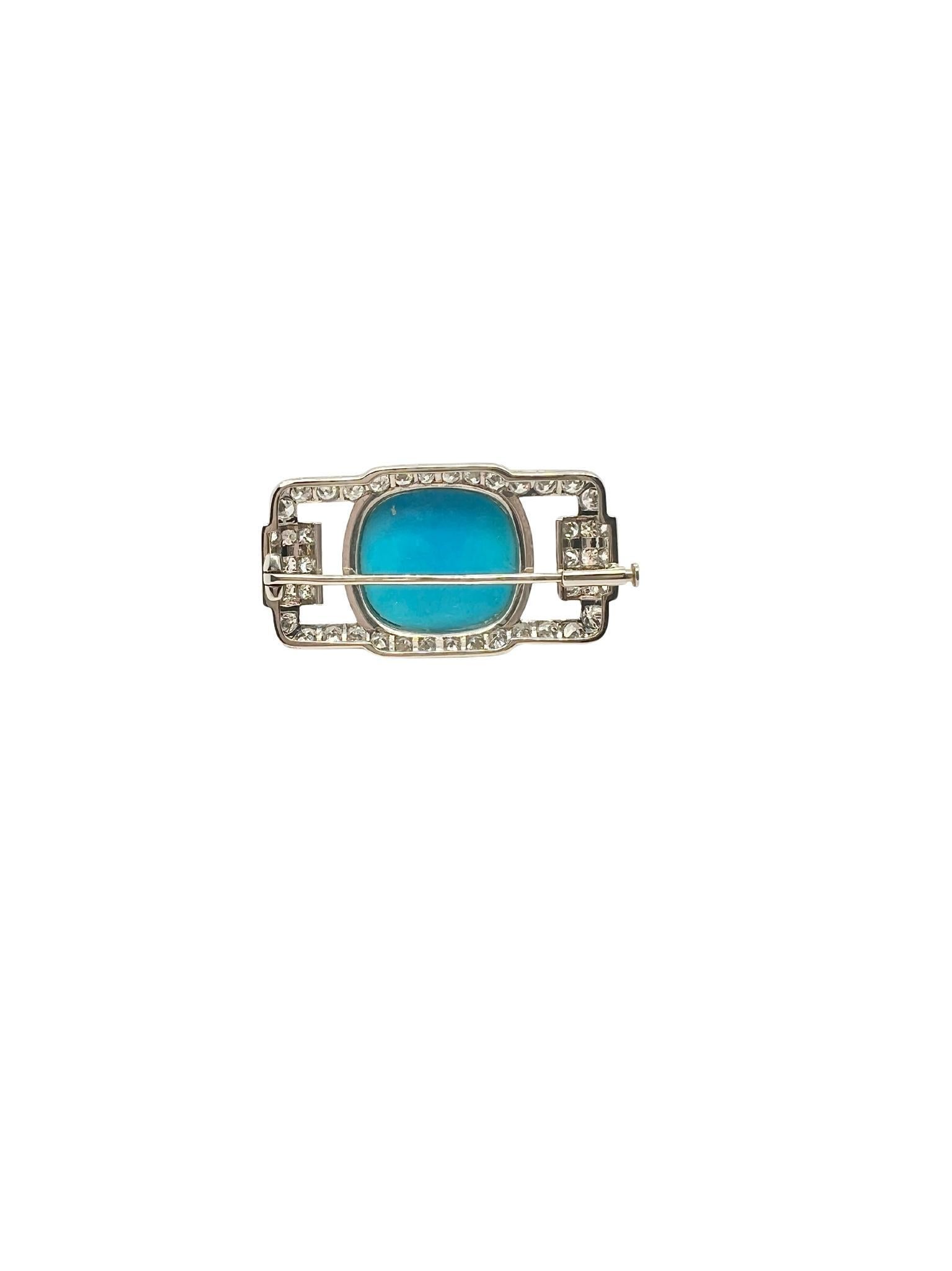 Spilla in platino con onice turchese e diamanti

Dettagli:
Un turchese tinto a forma di cuscino quadrato ap. 16,8 x 15,4 mm., 46 turchesi antichi di taglio europeo e
diamanti rotondi ap. 2,05 carati.
Lunghezza: 3.7 cm
Peso: 12.5 grammi

In ottime