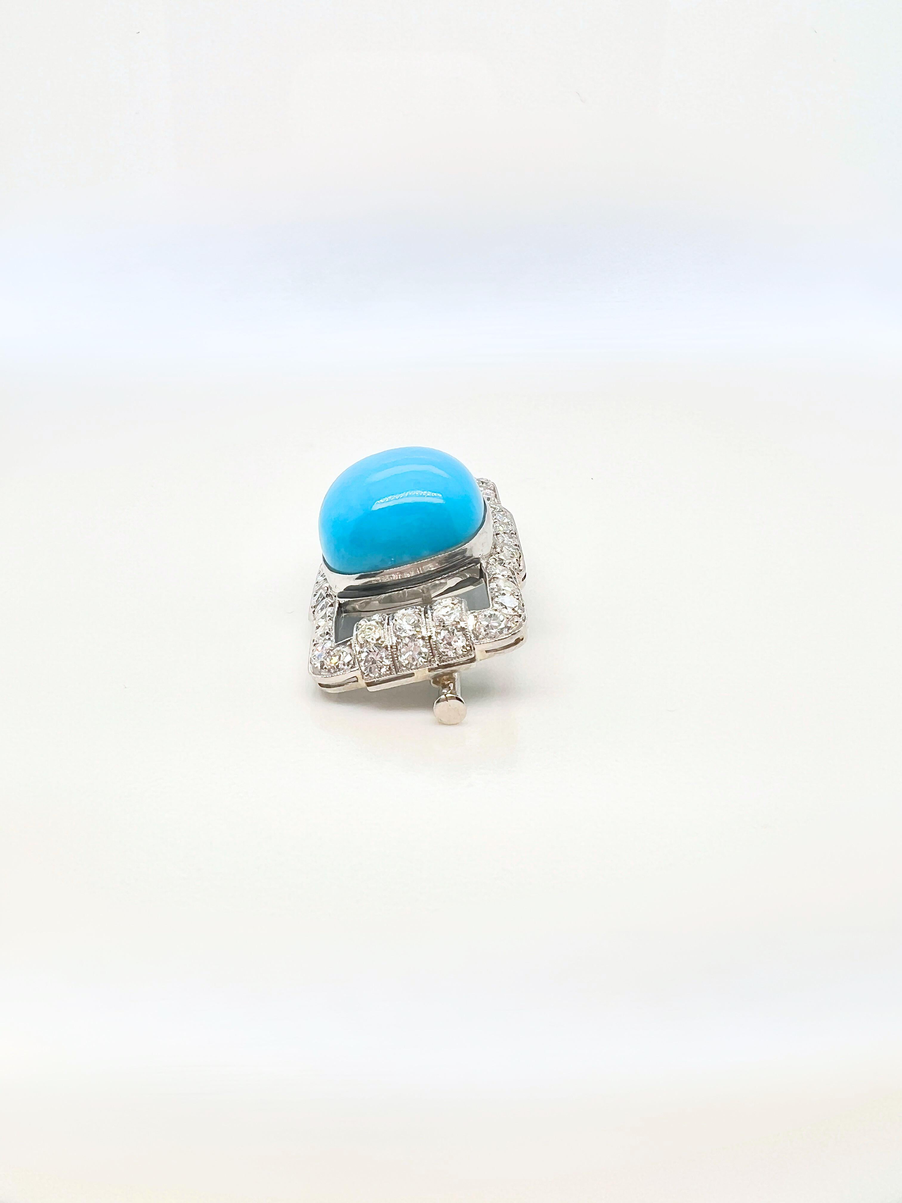 Spilla in platino con onice turchese e diamanti In condizioni ottime in vendita a New York, NY