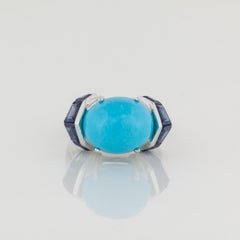 Estate Platinum Turquoise and Sapphire Ring