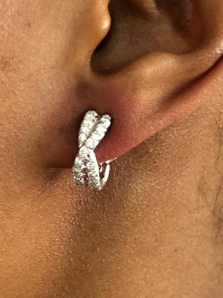 Platinum Twist Diamond Hoop Earrings In New Condition For Sale In New York, NY