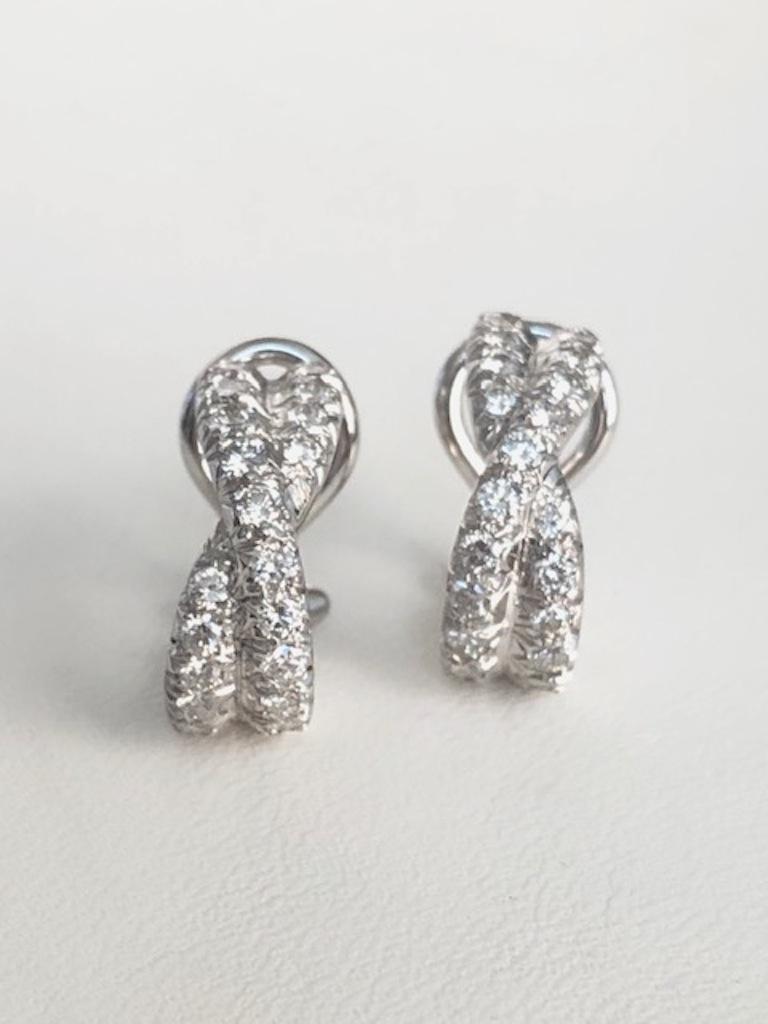 Platinum Twist Diamond Hoop Earrings For Sale 1