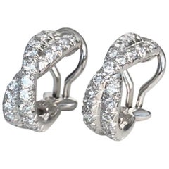 Platinum Twist Diamond Hoop Earrings