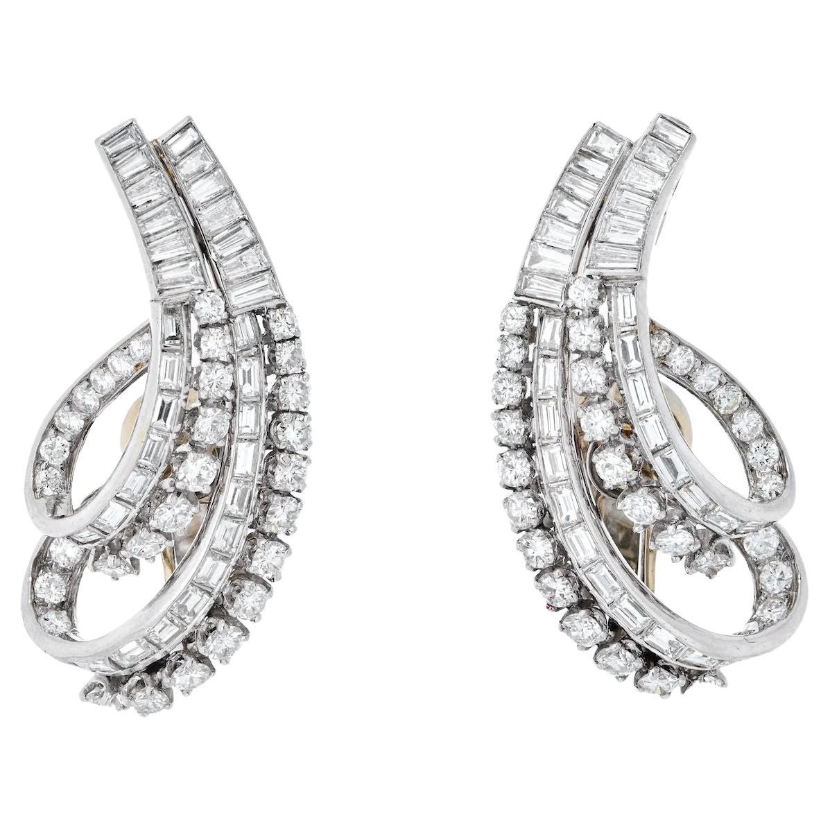 Diamond Platinum Swirl Earrings at 1stDibs