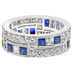 Platinum Two Row Diamond And Sapphire 7mm Wide Eternity Ring