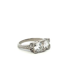 Platinum Two-Stone Ring with 1.74 Ct Circular Brilliant Diamonds Size 4.75 GIA