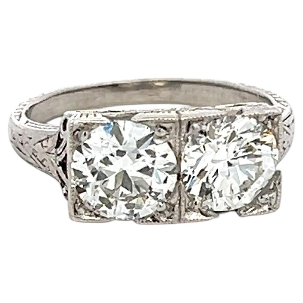 Platinum Two-Stone Ring with 1.74 Ct Circular Brilliant Diamonds Size 4.75 GIA