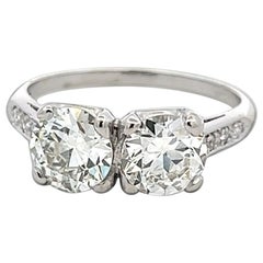 Platinum Two-Stone Ring with 2.33 Carat Circular Brilliant Diamonds Size 8.5 GIA