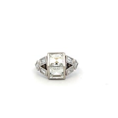 Platinum Two-Stone Ring with 3.85 Ct Emerald & Asscher Cut Diamonds G-VVS1 GIA
