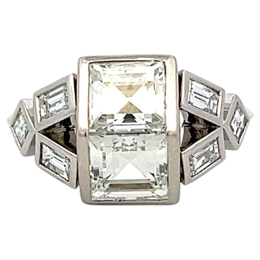 Platinum Two-Stone Ring with 3.85 Ct Emerald & Asscher Cut Diamonds G-VVS1 GIA