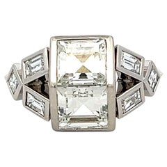 Platinum Two-Stone Ring with 3.85 Ct Emerald & Asscher Cut Diamonds G-VVS1 GIA